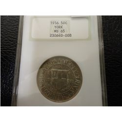1936 YORK COUNTY HALF-COMMEMORATIVE NGC MS65