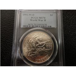 1991-95-D WORLD WAR 2 $1.00 COMMEMORATIVE PCGS MS70