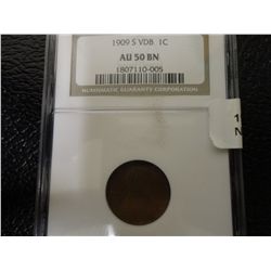 1909-S VDB LINCOLN CENT NGC AU50BN KEY DATE