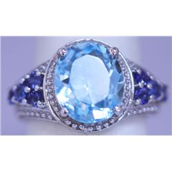 29.85 CTW BLUE TOPAZ AND SAPPHIRE RING .925 STERLING SI
