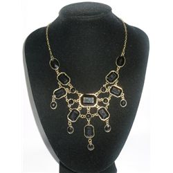 180CTW BLACK BEADS VINTAGE BRASS NECKLACE;18INCH