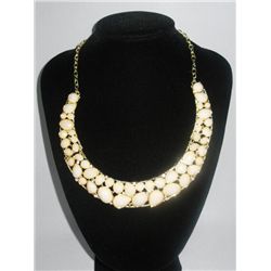 260CTW 3-SLABS IVORY CLEOPATRA CZ BRASS NECKLACE;18INCH