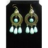 Image 1 : VINTAGE BLUE TURQUOISE DANGLING EARRINGS;METAL-BRASS;ST