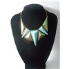 275CTW BLUE PYRAMID BRASS NECKLACE;18INCH