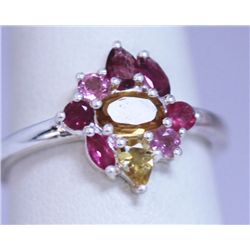 11.90 CTW MULTICOLOR TOURMALINE RING .925 STERLING SILV