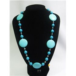 700CTW BLUE TURQUOISE AND BLACK PEARL NECKLACE;AUTHENTI