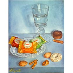 Sylvie Reynart, Still Life with Desserts, Oil Painting