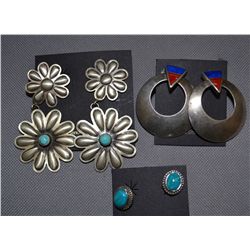 THREE PAIRS NAVAJO EARRINGS