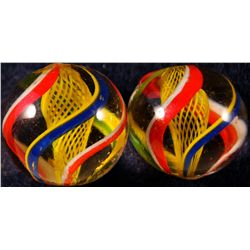 Marbles: Lot 9. Matched Pair Latticinio Core Swirls. 21/32". Mint 9.9.
