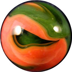 Marbles: Lot 19. Alley Agate. Coral and Green Swirl. 9/16". Mint 9.9.