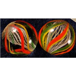 Marbles: Lot 27. 2 Latticinio Core Swirls. 21/32". Mint 9.7.