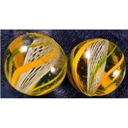 Marbles: Lot 28. Matched Pair Latticinio Core Swirls. 13/16". Mint 9.8.
