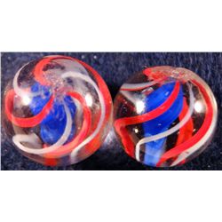 Marbles: Lot 30. Matched Pair Solid Core Swirls. 21/32". Mint 9.8.