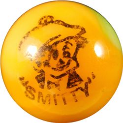 Marbles: Lot 38. Peltier Glass. Comic. Smitty. 21/32". Mint 9.8.