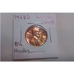 1968D BU Novelty Licoln Cent **stamped with club, spade, diamond and heart** 1968D BU Novelty Licoln