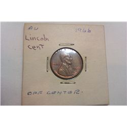 1966 AU **Off Center** Licoln Cent