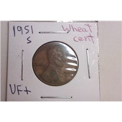 1951S VF+  Wheat Cent