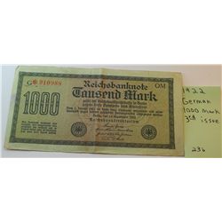 1922 German Mark- 1000- **3rd Issue** Beautiful Condition!