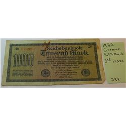 1922 German Mark- 1000- **3rd Issue** Beautiful Condition!