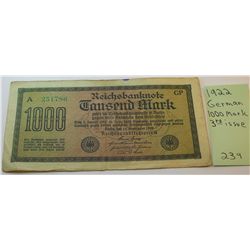 1922 German Mark- 1000- **3rd Issue** Beautiful Condition!