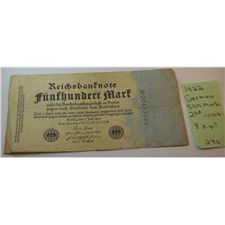 1922 German Mark- 500- ***2nd Issue 8 digit*** very nice condition!