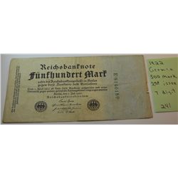 1922 German Mark- 500- ***2nd Issue 7 digit*** very nice condition!