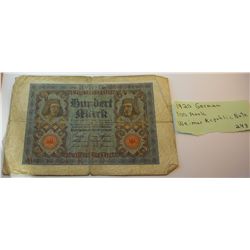 1920 German 100 Mark ***Weimar Republic Note***