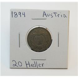 1894 Austrian 20 Heller XF  very nice