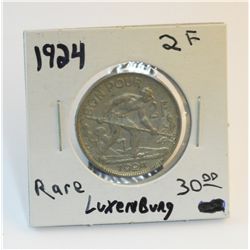 **RARE** 1924 Lexembourg 2 Francs *Only Made 1 Year*   VF