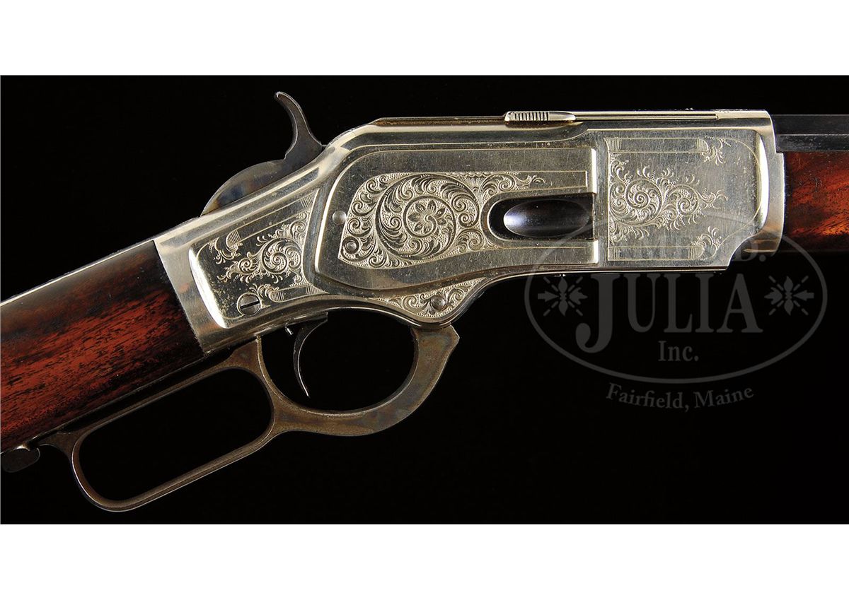RARE HALF NICKEL FACTORY ENGRAVED WINCHESTER MODEL 1873 LEVER ACTION RIFLE.