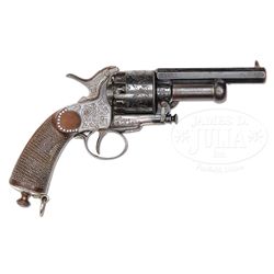 EXTRORDINARY CASED CONFEDERATE ENGRAVED AND SILVER INLAID BABY LEMAT PERCUSSION REVOLVER.
