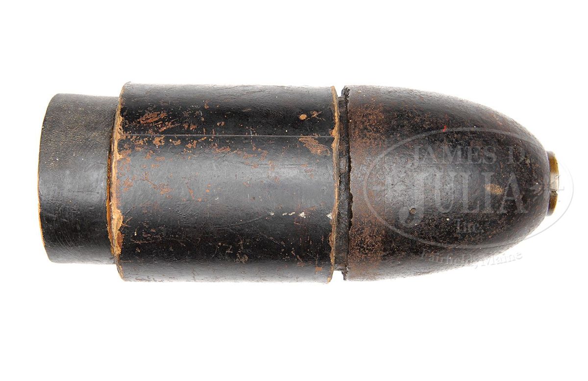 VERY RARE EARLY CIVIL WAR SCHENKL PROJECTILE FOR RIFLED 6 POUNDER.