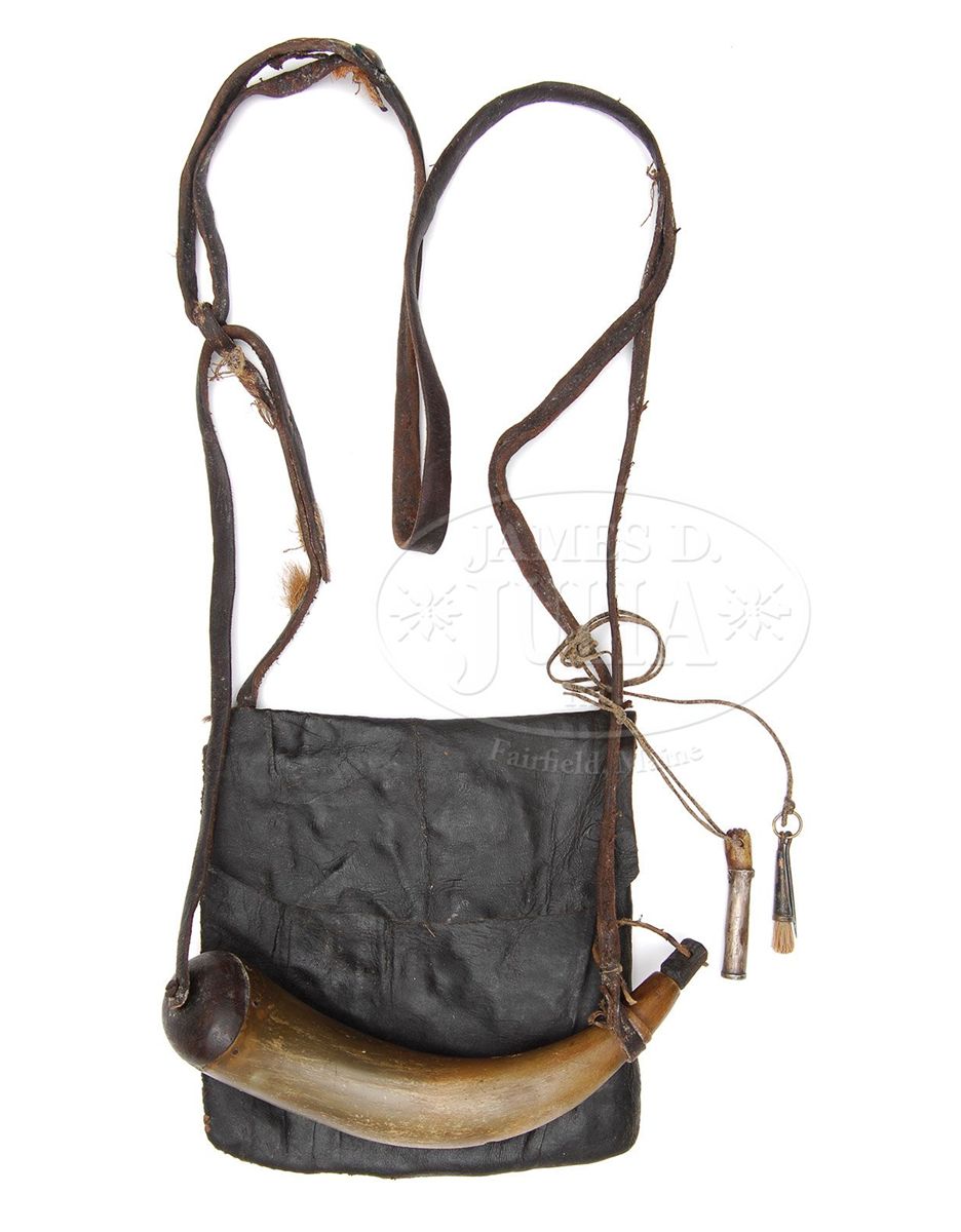 SCARCE EARLY LEATHER POSSIBLES BAG & POWDER HORN.