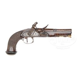 FINE SILVER MOUNTED LARGE BORE FRENCH FLINTLOCK POCKET PISTOL.