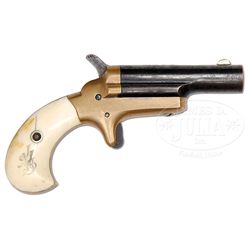 COLT 3RD MODEL 5TH VARIATION DERINGER WITH ORIG IVORY GRIPS SCRIMSHAWED WITH ORIG OWNER'S INITIALS W