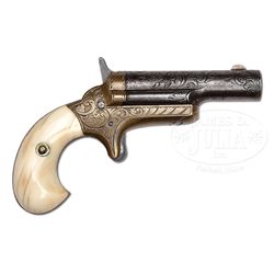 3RD MODEL 3RD VARIATION COLT DERINGER WITH LEATHER HOLSTER, CUT AWAY STYLE