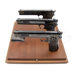 *LOT OF 3 COLT MODEL 1902 CUSTOM ENGRAVED SEMI-AUTO PISTOLS.