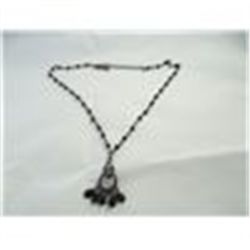 Teardrop with Black Bead Fringe Necklace Vintage