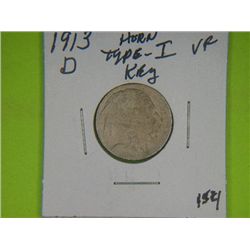 1913 D TYPE 1 BUFFALO NICKEL