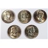 Image 1 : 5 1958D FRANKLIN half $ GREAT TONING GEM COINS