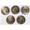 Image 2 : 5 1958D FRANKLIN half $ GREAT TONING GEM COINS