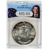 Image 1 : This is the 1987 US silver Eagle slabbed by ANACS as MS69 in a SPECIAL RONALD
