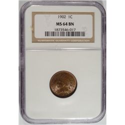 1902  Indian penny  NGC64BN  est $50-$55