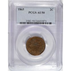 1865  2 center  PCGS50  est $65-$70