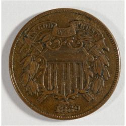 1869  2 center  VF  est $50-$55