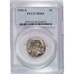 1936S Buffalo nickel PCGS64  est $40-$45