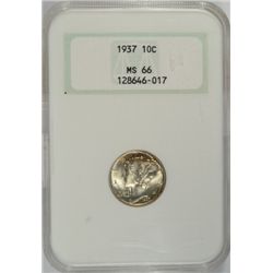 1937  Mercury dime NGC66  est $40--$45