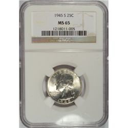 1945S Washington  quarter  NGC65  est $30-$35