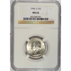 1946S Washington  quarter  NGC65  est $30-$35