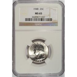 1948 Washington  quarter  NGC65  est $30-$35